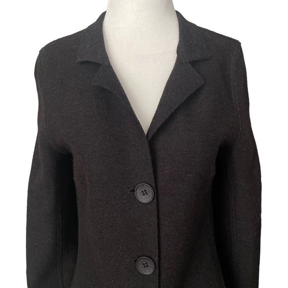 KUNA Ibis Coat Wool Alpaca Black Long Sleeve Button Front Lightweight Coat - Picture 4 of 13